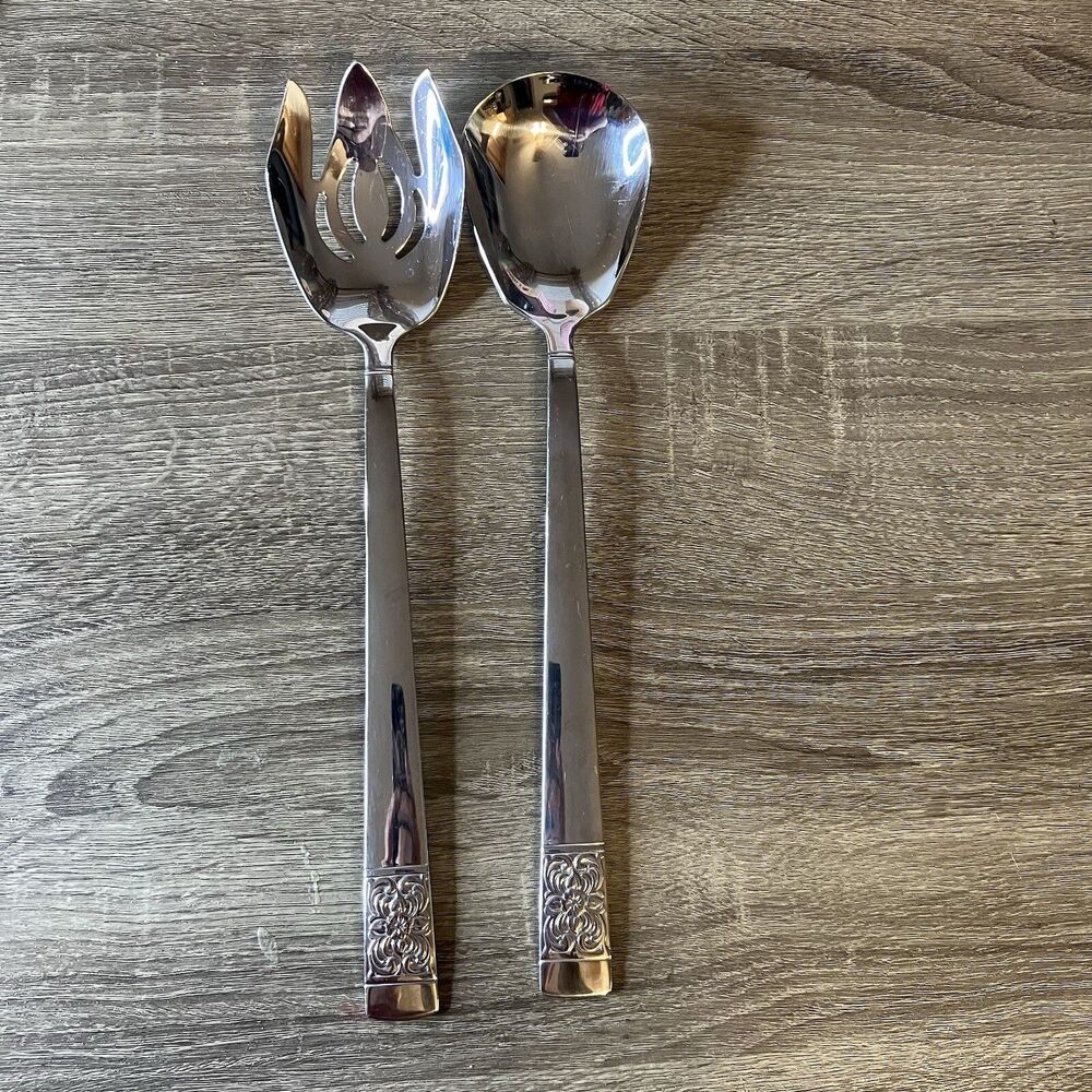 Reed & Barton HARVEST BOUQUET Stainless 18/10 Silverware Salad Serving Set